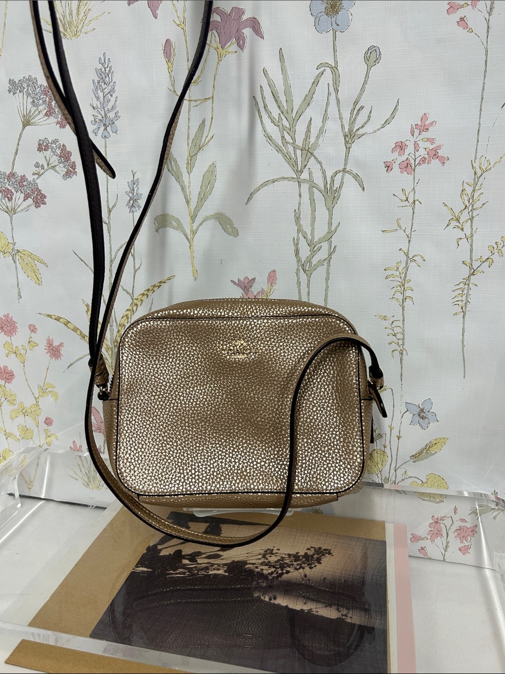 Coach Metallic Gold Pebbled Crossbody Bag